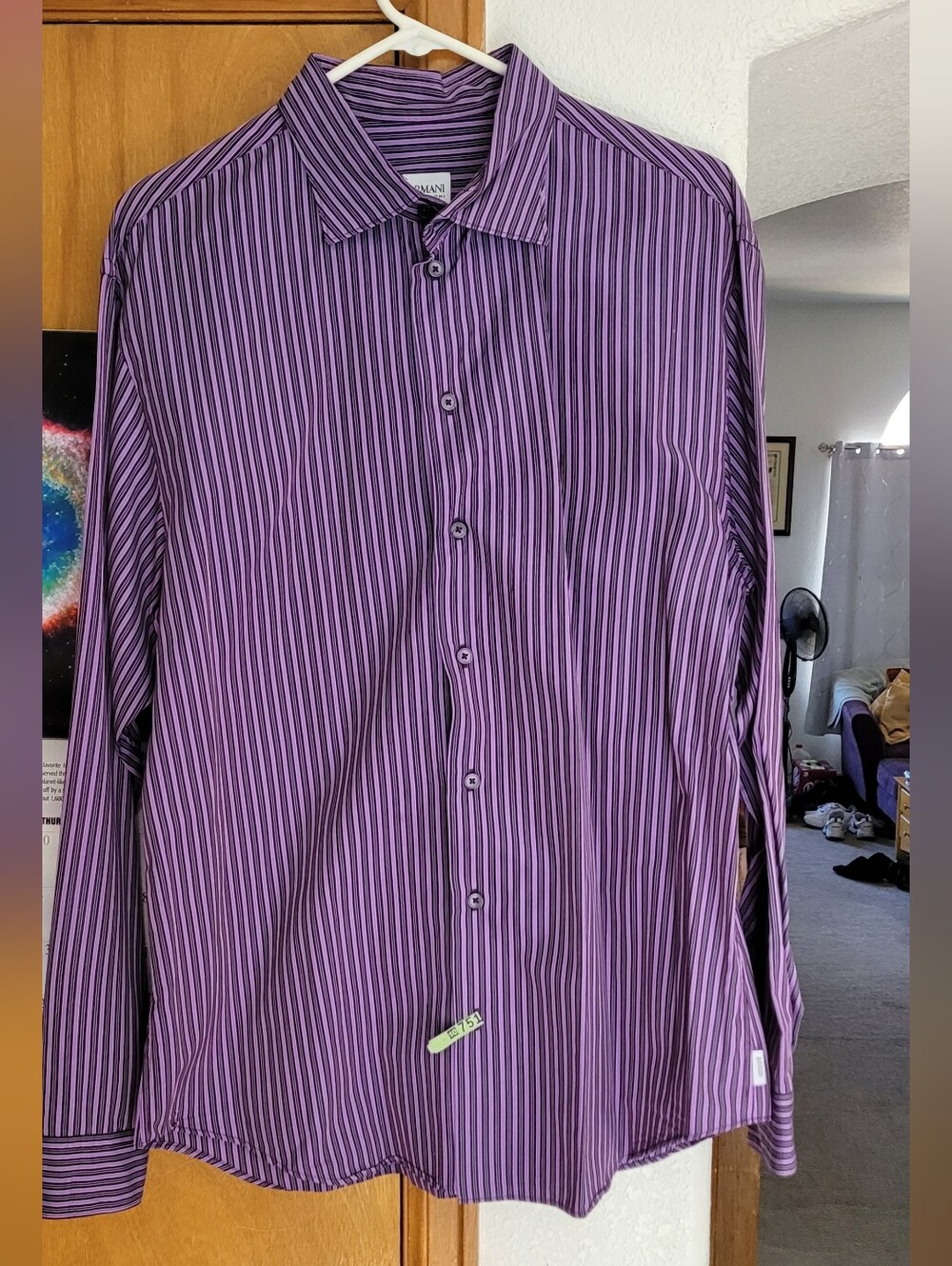 Armani Collezioni Purple and Black Vertical Stripe Dress Shirt